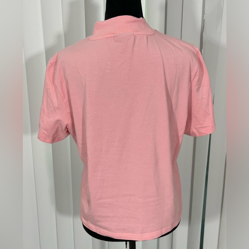 LAZY OAF Wilted Flower Mock Neck Fitted Babydoll T-Shirt Tee Top Pink Size US 14 - Picture 6 of 8